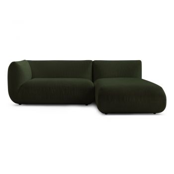 Colțar verde cu tapițerie din catifea reiată (cu colțar pe partea dreaptă) Lecomte – Bobochic Paris