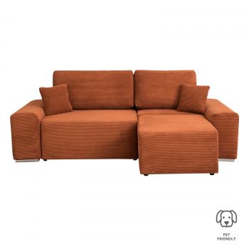 Coltar Canapea YORK extensibil, cu arcuri si lada depozitare, colt interschimbabil, caramiziu, 260x150x80 cm