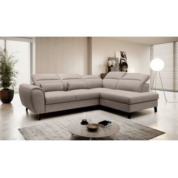 Coltar Extensibil Noblisimo Plus Bej cu Lada de Depozitare, Sezlong pe Dreapta, Tetiere Reglabile, l255xA201xH83-100 cm