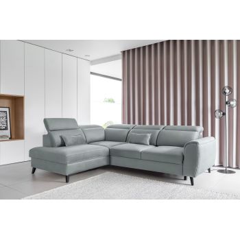 Coltar Extensibil Noblisimo Plus Gri cu Lada de Depozitare, Sezlong pe Stanga, Tetiere Reglabile, l255xA201xH83-100 cm