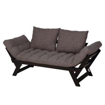 Canapea Extensibila pentru O Persoana cu Cotiere Reglabile in 3 Pozitii din Tesatura si Lemn, 164x66x81cm Negru si Gri HOMCOM | Aosom RO