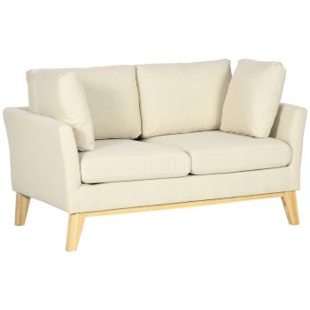 HOMCOM Canapea pentru 2 persoane pentru sufragerie, canapea mica, canapea tapitata cu 2 perne decorative, bej | Aosom Romania