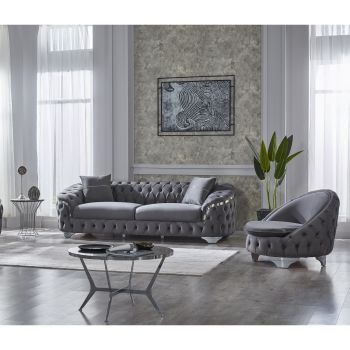 Set Canapea Artemis Light Grey Velvet 412 + Fotoliu Artemis Light Grey Velvet 412 la reducere