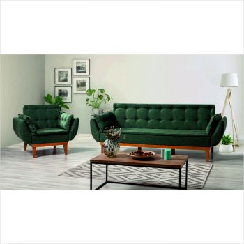 Set Canapea Cu Fotoliu Extensibile Fiona, 217x82x80 cm - Stofa Verde
