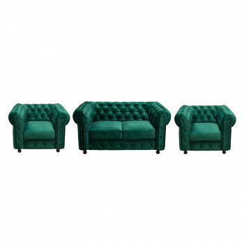 Set CHESTERFIELD 2-1-1, canapea fixa 2 locuri si 2 fotolii fixe, verde la reducere