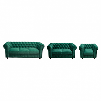 Set CHESTERFIELD 3-2-1, canapea fixa 3 locuri, canapea fixa 2 locuri si 1 fotoliu fix, verde la reducere