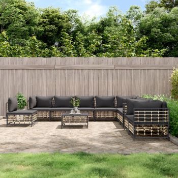 vidaXL Set mobilier de grădină cu perne, 11 piese, antracit, poliratan