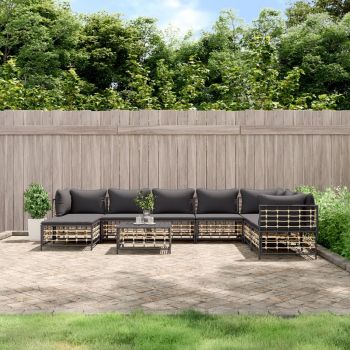 vidaXL Set mobilier de grădină cu perne, 9 piese, antracit, poliratan