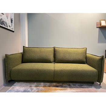 Canapea Extensibila, 3 Locuri, Lada de Depozitare, tapitata cu stofa, Perne Incluse, Amalia Verde Olive, l232xA105xH90 cm