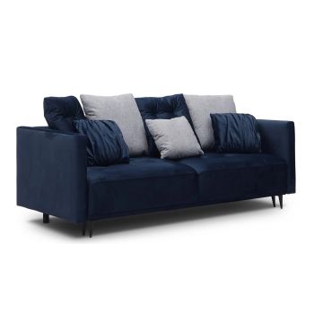 Canapea Extensibila, 3 Locuri, Lada de Depozitare, tapitata cu stofa, Perne Incluse, Claires A Velvet Bleumarin, l223xA95xH96 cm