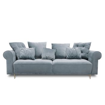 Canapea Extensibila, 3 Locuri, Lada de Depozitare, tapitata cu stofa, Perne Incluse, Claires B Velvet Bleu, l248xA95xH96 cm