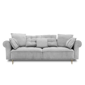 Canapea Extensibila, 3 Locuri, Lada de Depozitare, tapitata cu stofa, Perne Incluse, Claires B Velvet Gri Deschis, l248xA95xH96 cm