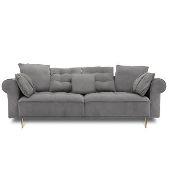 Canapea Extensibila, 3 Locuri, Lada de Depozitare, tapitata cu stofa, Perne Incluse, Claires B Velvet Gri, l248xA95xH96 cm