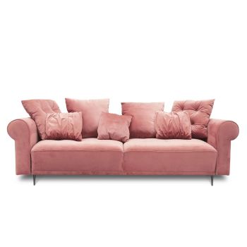 Canapea Extensibila, 3 Locuri, Lada de Depozitare, tapitata cu stofa, Perne Incluse, Claires B Velvet Roz, l248xA95xH96 cm