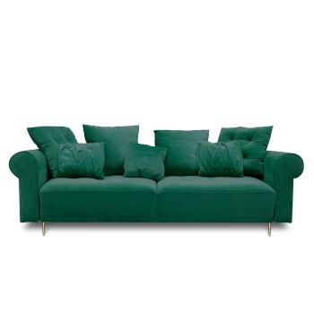 Canapea Extensibila, 3 Locuri, Lada de Depozitare, tapitata cu stofa, Perne Incluse, Claires B Velvet Verde, l248xA95xH96 cm