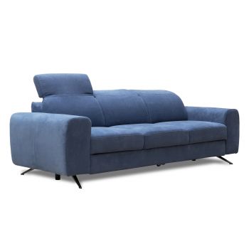Canapea Extensibila, 3 Locuri, tapitata cu stofa, Tetiere Reglabile, Moccino Albastru Inchis, l236xA105xH80-100 cm