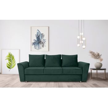 Canapea extensibila Ferrara, 232x97x75 cm, cu lada de depozitare, Green ieftina