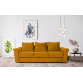 Canapea extensibila Ferrara, 232x97x75 cm, cu lada de depozitare, Mustard ieftina