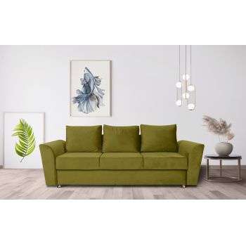 Canapea extensibila Ferrara, 232x97x75 cm, cu lada de depozitare, Olive ieftina