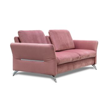Canapea Fixa, 2,5 Locuri, tapitata cu stofa, Spatar Reglabil, Tangit Velvet Roz / Crom, l212xA114xH90 cm