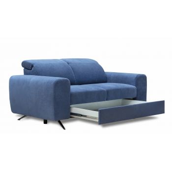 Canapea Fixa, 2 Locuri, Lada de Depozitare, tapitata cu stofa, Tetiere Reglabile, Moccino Albastru Inchis, l179xA105xH80-100 cm