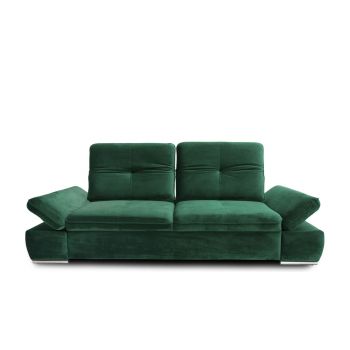 Canapea Fixa, 2 Locuri, tapitata cu stofa, Spatar Reglabil, Tetiere si Cotiere Reglabile, Editis Velvet Verde Inchis, l230xA116xH82-97 cm