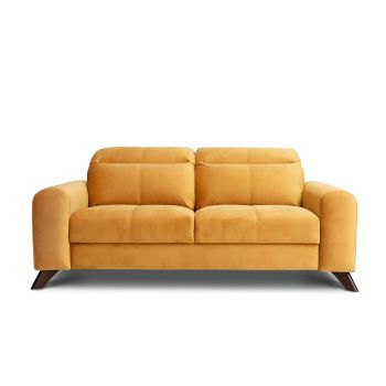 Canapea Fixa, 2 Locuri, tapitata cu stofa, Tetiere Reglabile, Imperius Velvet Mustariu, l178xA104xH84-100 cm