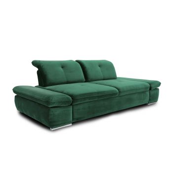 Canapea Fixa, 3 Locuri, tapitata cu stofa, Spatar Reglabil, Tetiere si Cotiere Reglabile, Editis Velvet Verde Inchis, l250xA116xH82-97 cm