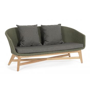 Canapea fixa pentru gradina / terasa, din aluminiu si lemn de tec, 2 locuri, Coachella Verde Olive / Natural, l168xA78xH77 cm