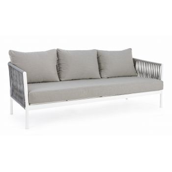 Canapea fixa pentru gradina / terasa, din aluminiu si material textil, 3 locuri, Florencia Gri / Alb, l220xA85xH86 cm
