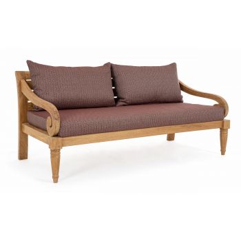 Canapea fixa pentru gradina / terasa, din lemn de tec, 3 locuri, Karuba Burgundy / Natural, l165xA80xH75 cm
