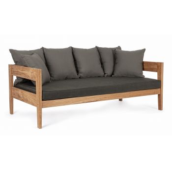 Canapea fixa pentru gradina / terasa, din lemn de tec, cu perne detasabile, 3 locuri, Kobo Antracit / Natural, l190xA90xH79 cm Canapea fixa pentru gradina / terasa, din lemn de tec, cu perne detasabile, 3 locuri, Kobo Antracit / Natural, l190xA90xH79 cm