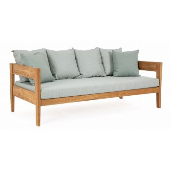 Canapea fixa pentru gradina / terasa, din lemn de tec, cu perne detasabile, 3 locuri, Kobo Bleu / Natural, l190xA90xH79 cm Canapea fixa pentru gradina / terasa, din lemn de tec, cu perne detasabile, 3 locuri, Kobo Bleu / Natural, l190xA90xH79 cm