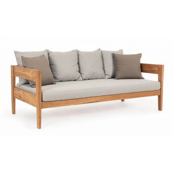 Canapea fixa pentru gradina / terasa, din lemn de tec, cu perne detasabile, 3 locuri, Kobo Gri / Natural, l190xA90xH79 cm Canapea fixa pentru gradina / terasa, din lemn de tec, cu perne detasabile, 3 locuri, Kobo Gri / Natural, l190xA90xH79 cm