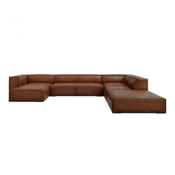 Colțar maro coniac cu tapițerie din piele (cu șezlong pe partea dreaptă) Madame – Windsor & Co Sofas