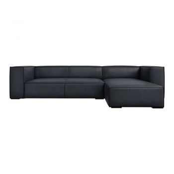 Colțar negru cu tapițerie din piele (cu șezlong pe partea dreaptă) Madame – Windsor & Co Sofas