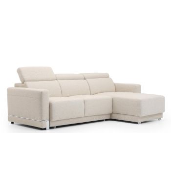 Coltar Extensibil Bellisimi Small Bej, Sezlong pe Dreapta, cu Lada de Depozitare, tapitat cu Stofa, Tetiere Reglabile, l248xA173xH85-103 cm
