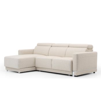 Coltar Extensibil Bellisimi Small Bej, Sezlong pe Stanga, cu Lada de Depozitare, tapitat cu Stofa, Tetiere Reglabile, l248xA173xH85-103 cm