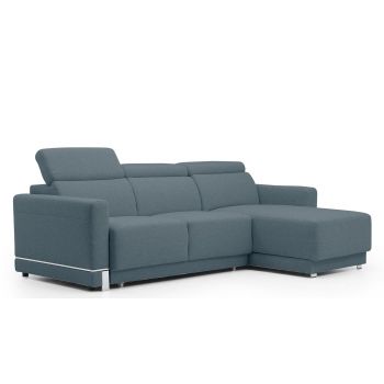 Coltar Extensibil Bellisimi Small Gri Bleu, Sezlong pe Dreapta, cu Lada de Depozitare, tapitat cu Stofa, Tetiere Reglabile, l248xA173xH85-103 cm