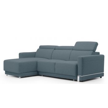 Coltar Extensibil Bellisimi Small Gri Bleu, Sezlong pe Stanga, cu Lada de Depozitare, tapitat cu Stofa, Tetiere Reglabile, l248xA173xH85-103 cm