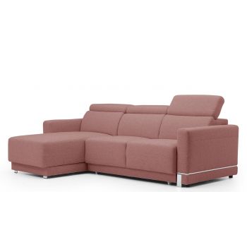 Coltar Extensibil Bellisimi Small Roz Inchis, Sezlong pe Stanga, cu Lada de Depozitare, tapitat cu Stofa, Tetiere Reglabile, l248xA173xH85-103 cm