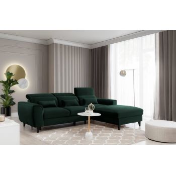 Coltar Extensibil Fobleros Plus Verde Inchis cu Lada de Depozitare, Sezlong pe Dreapta, Tetiere Reglabile, l267xA196xH83-100 cm Coltar Extensibil Fobleros Plus Verde Inchis cu Lada de Depozitare, Sezlong pe Dreapta, Tetiere Reglabile, l267xA196xH83-100 cm