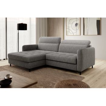 Coltar Extensibil Gomez Plus Gri cu Lada de Depozitare, Sezlong pe Stanga, Tetiere Reglabile, l228xA165xH92-100 cm
