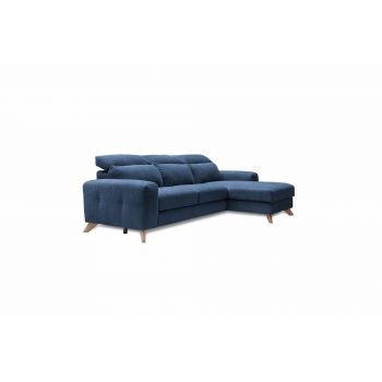 Coltar Extensibil Imperius Bleumarin, Sezlong pe Dreapta, cu Lada de Depozitare, tapitat cu Stofa, Tetiere Reglabile, l281xA175xH84-100 cm