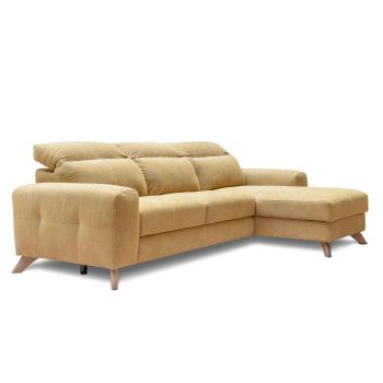 Coltar Extensibil Imperius Galben, Sezlong pe Dreapta, cu Lada de Depozitare, tapitat cu Stofa, Tetiere Reglabile, l281xA175xH84-100 cm