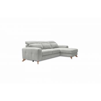 Coltar Extensibil Imperius Gri Deschis, Sezlong pe Dreapta, cu Lada de Depozitare, tapitat cu Stofa, Tetiere Reglabile, l281xA175xH84-100 cm