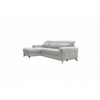 Coltar Extensibil Imperius Gri Deschis, Sezlong pe Stanga, cu Lada de Depozitare, tapitat cu Stofa, Tetiere Reglabile, l281xA175xH84-100 cm