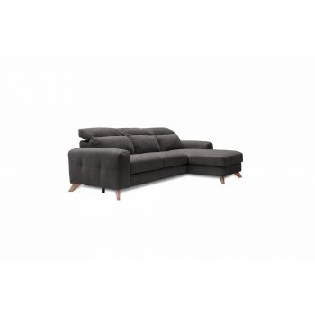 Coltar Extensibil Imperius Maro Inchis, Sezlong pe Dreapta, cu Lada de Depozitare, tapitat cu Stofa, Tetiere Reglabile, l281xA175xH84-100 cm