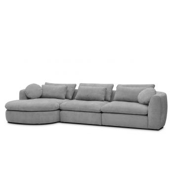 Coltar Fix Amsty Round Medium Gri, Sezlong pe Stanga, tapitat cu Stofa, Perne Incluse, l352xA165xH88 cm