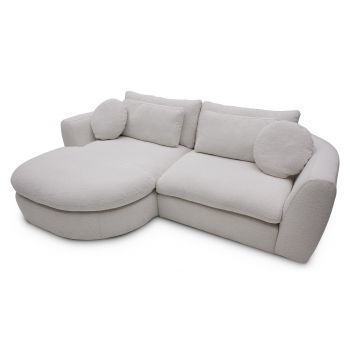 Coltar Fix Amsty Round Small Ivoir, Sezlong pe Stanga, tapitat cu Stofa, Perne Incluse, l250xA165xH88 cm